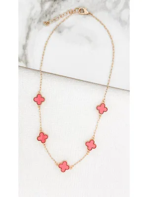 Envy Short Gold Necklace with Pink Clovers