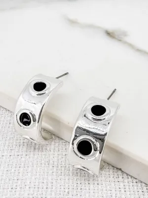 Envy Silver Half Hoop Earrings with Black Dots