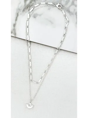 Envy Two Chain Short Silver Necklace with Fan Pendant