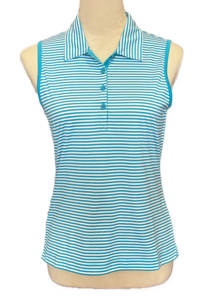 EP Pro Turquoise & White Striped Sleeveless Women's Golf Top Size S