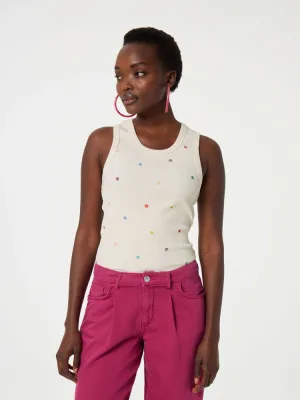 Fabienne Chapot Tanja Jersey Embroidered Tank Top Cream