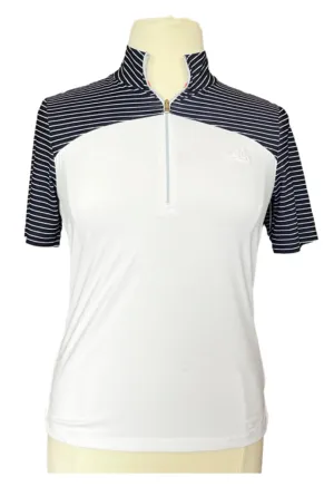 Fairway & Greene White and Navy Striped 1/4 Zip Golf Polo w/ Logo  Size L MSP$110
