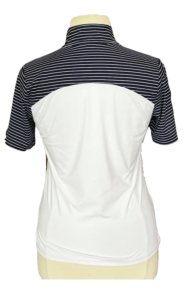 Fairway & Greene White and Navy Striped 1/4 Zip Golf Polo w/ Logo  Size L MSP$110