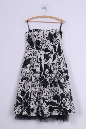 Florence   Fred Womens 14 M Bandeau Skater Dress Printed White Black Cotton Midi