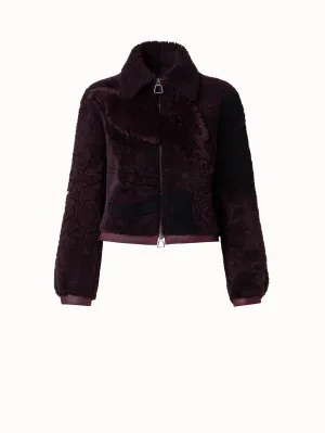 Flower Patchwork Shearling Short Jacket Akris