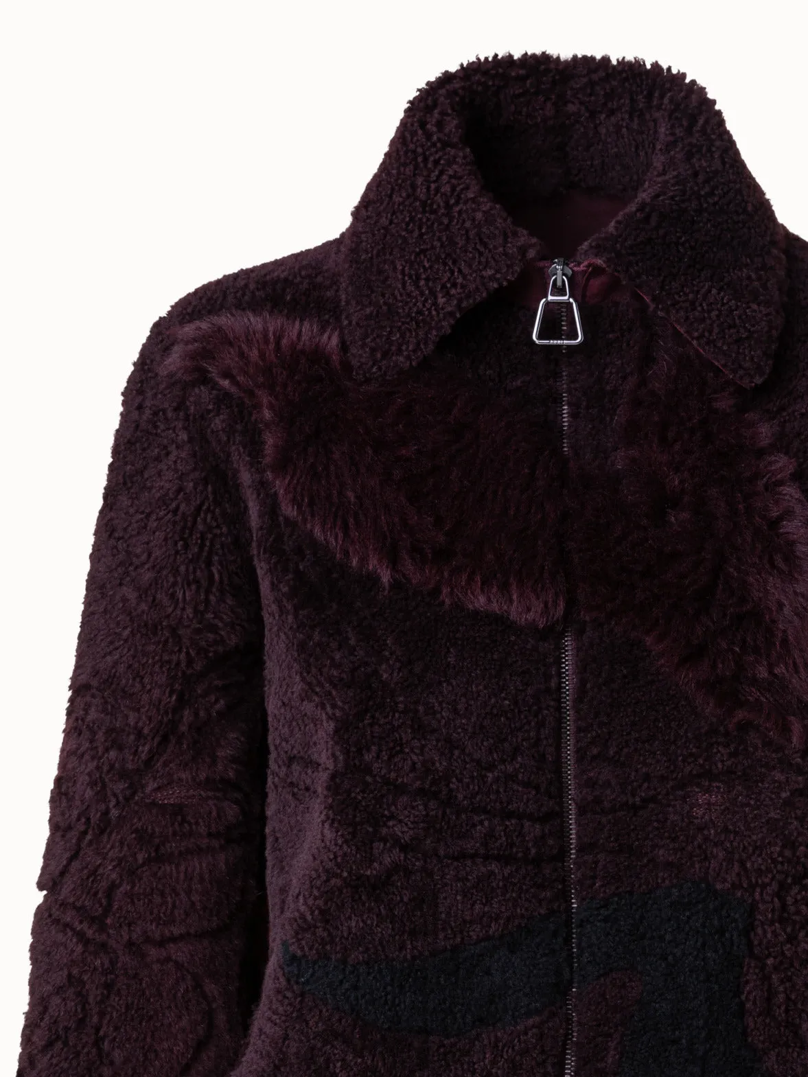 Flower Patchwork Shearling Short Jacket Akris