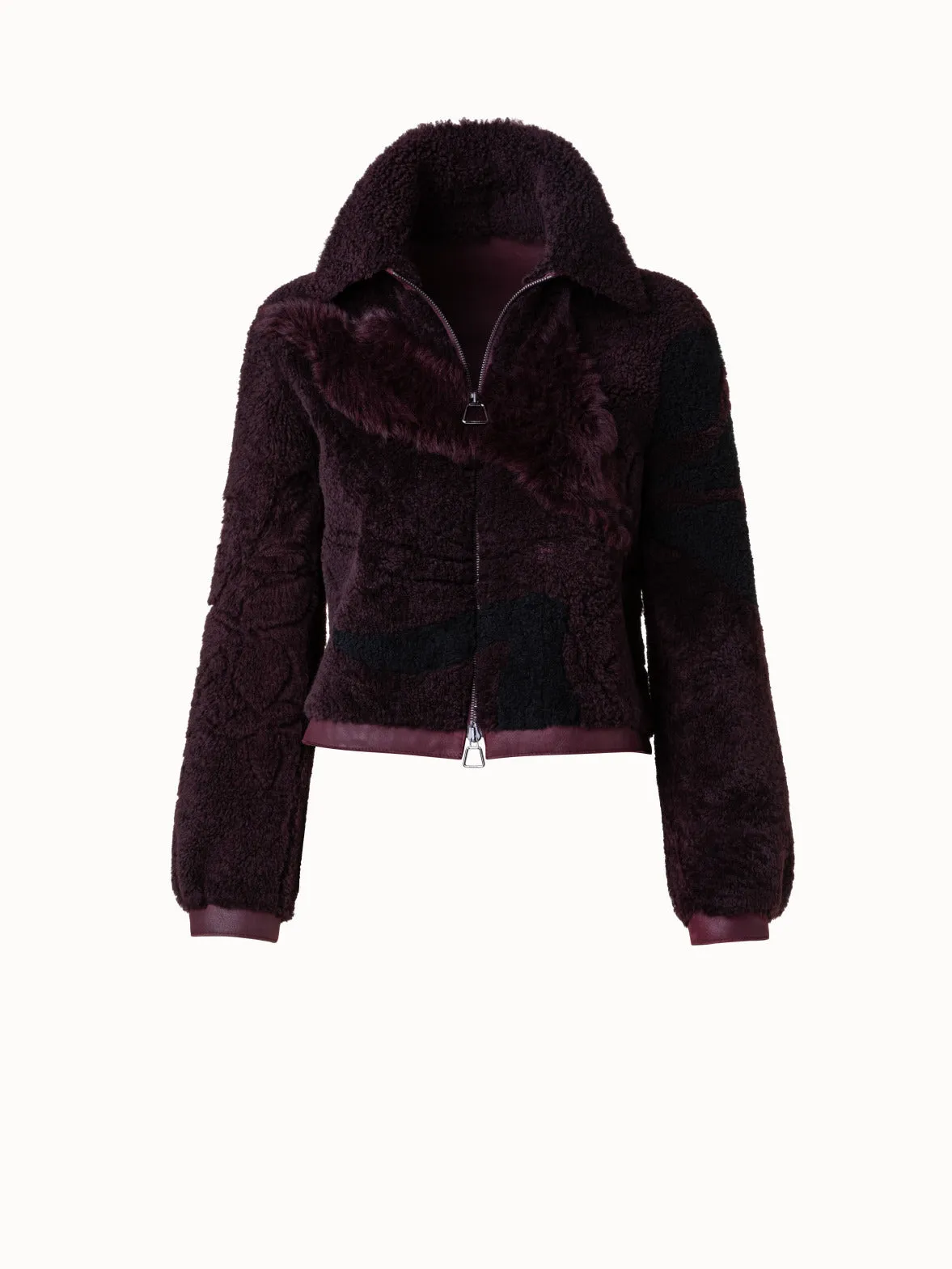 Flower Patchwork Shearling Short Jacket Akris