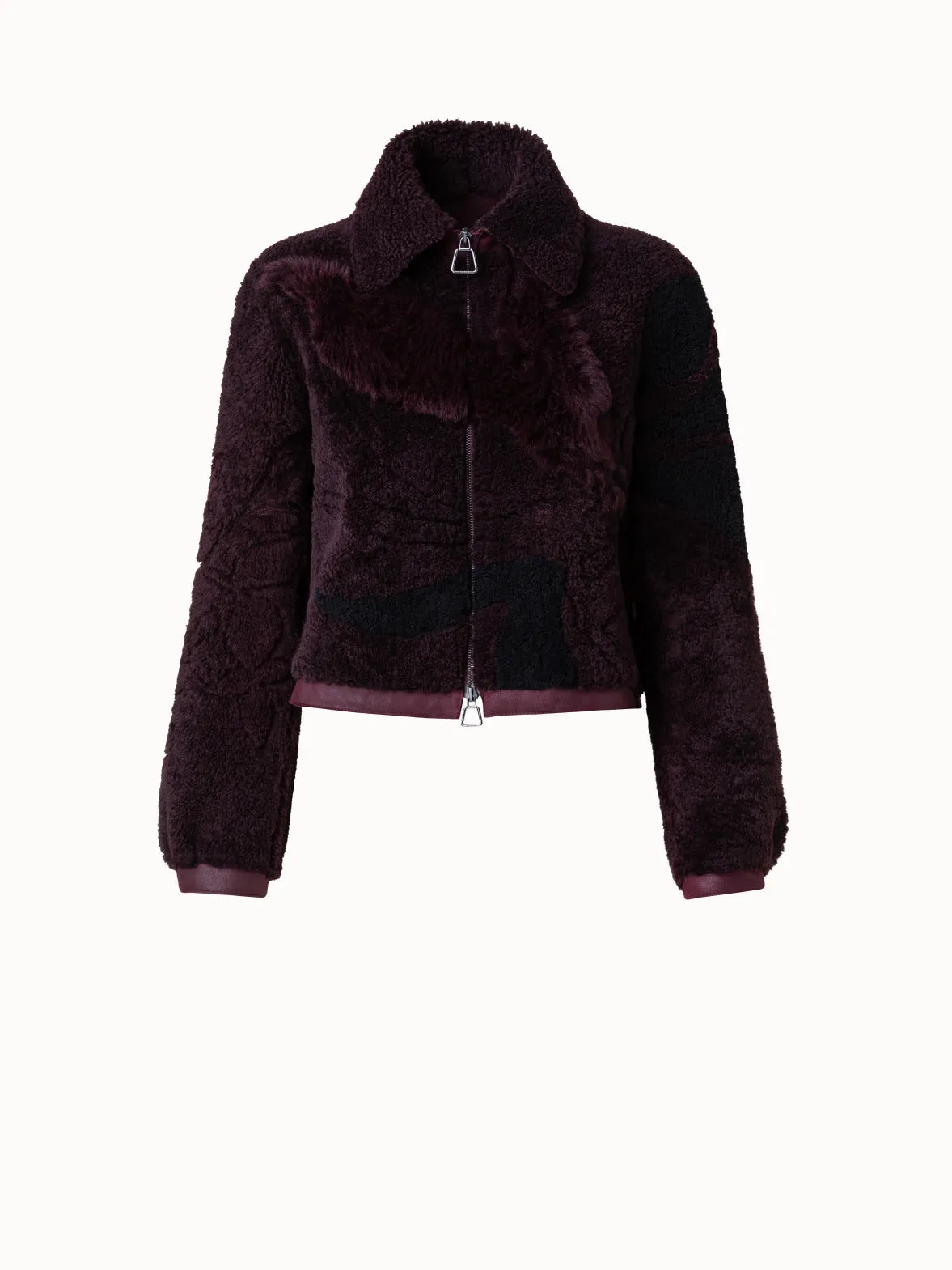 Flower Patchwork Shearling Short Jacket Akris