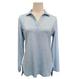 Footjoy Light Blue Micro Striped Women's Long Sleeve Polo Size S MSP$88