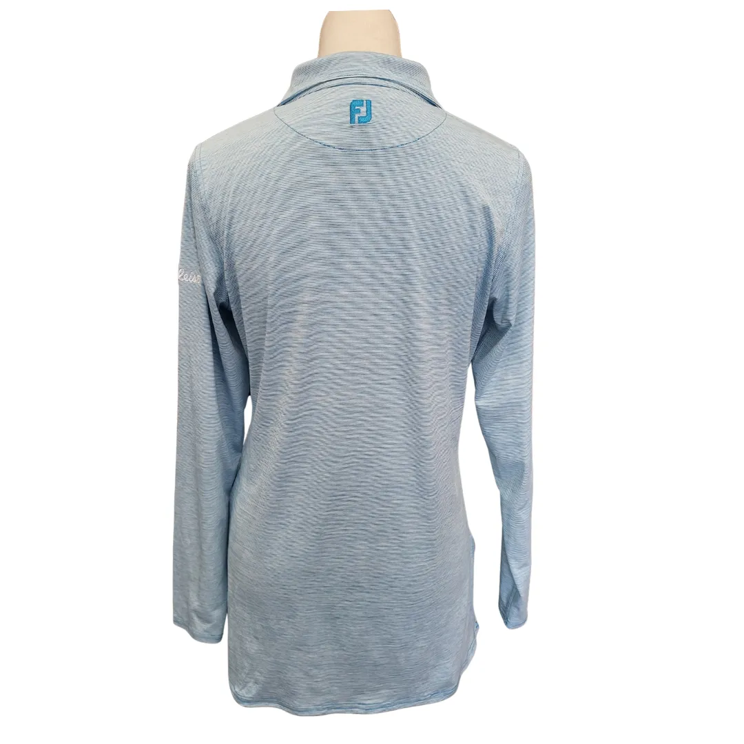 Footjoy Light Blue Micro Striped Women's Long Sleeve Polo Size S MSP$88