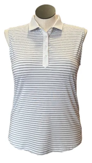 Footjoy Women's White & Black Striped Sleeveless Golf Polo Size L MSP$80
