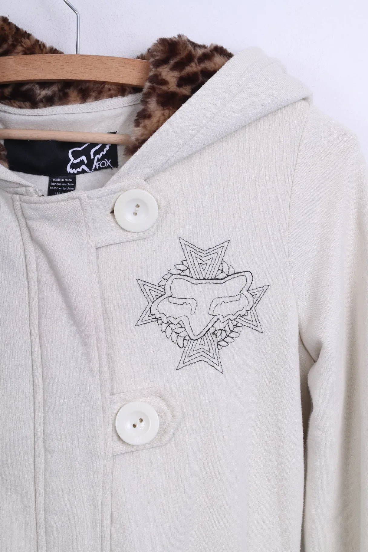 FOX Womens S Sweatshirt Hood Ecru Sport Jumper