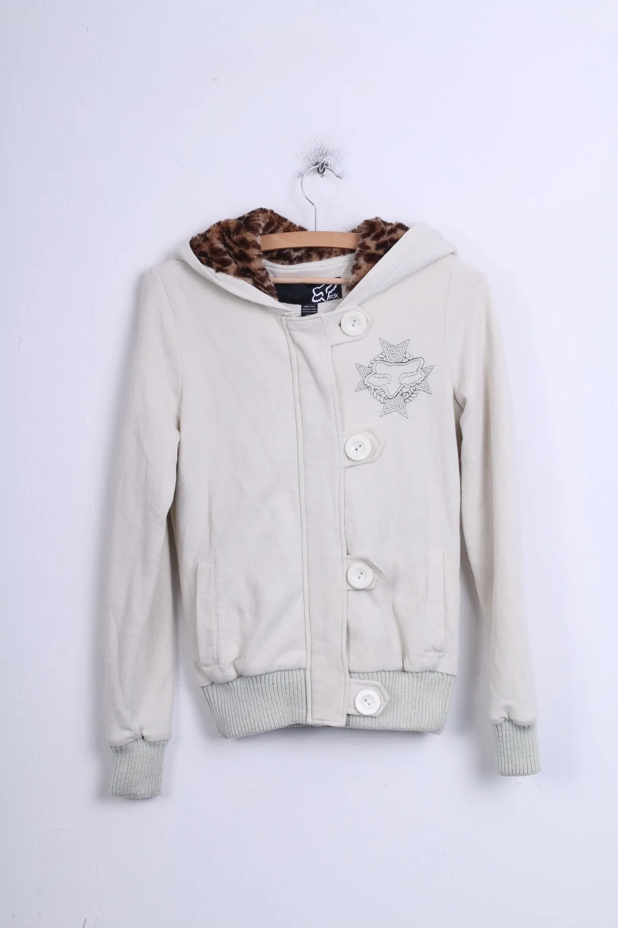FOX Womens S Sweatshirt Hood Ecru Sport Jumper