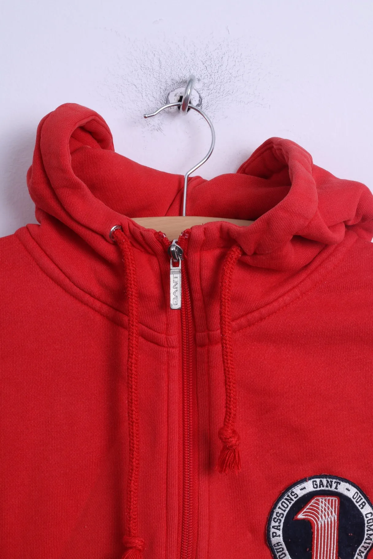 GANT Womens L Sweatshirt Red Cotton Hooded Zip Up Sportswear