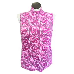 GGBlue Ice Magenta Zebra Print Sleeveless Zip Mock Golf Top Size XL MSP$84