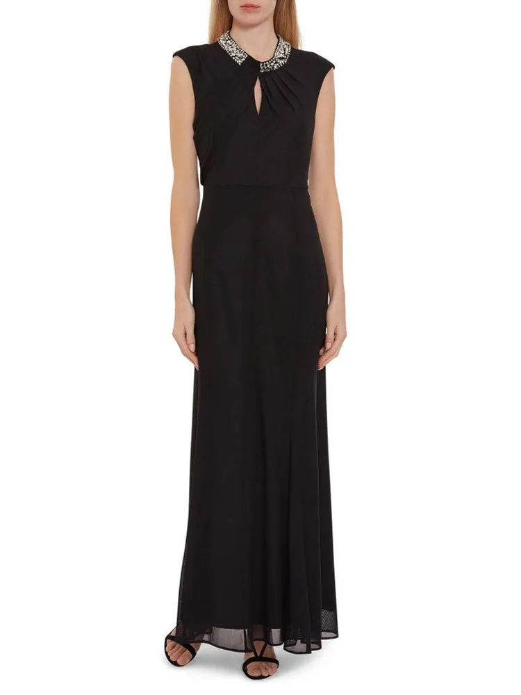 Gina Bacconi Stretch Mesh Maxi Dress with Diamante Detail Black