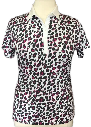 Glenmuir Women's Animal Print Golf Polo in White, Gray & Pink Size L MSP$88