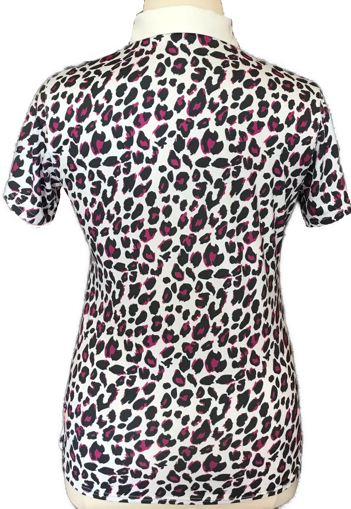 Glenmuir Women's Animal Print Golf Polo in White, Gray & Pink Size L MSP$88