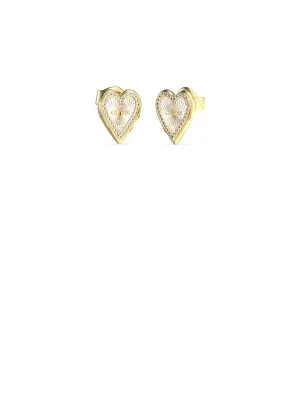 Gold Love Me Tender White Heart Earrings Guess