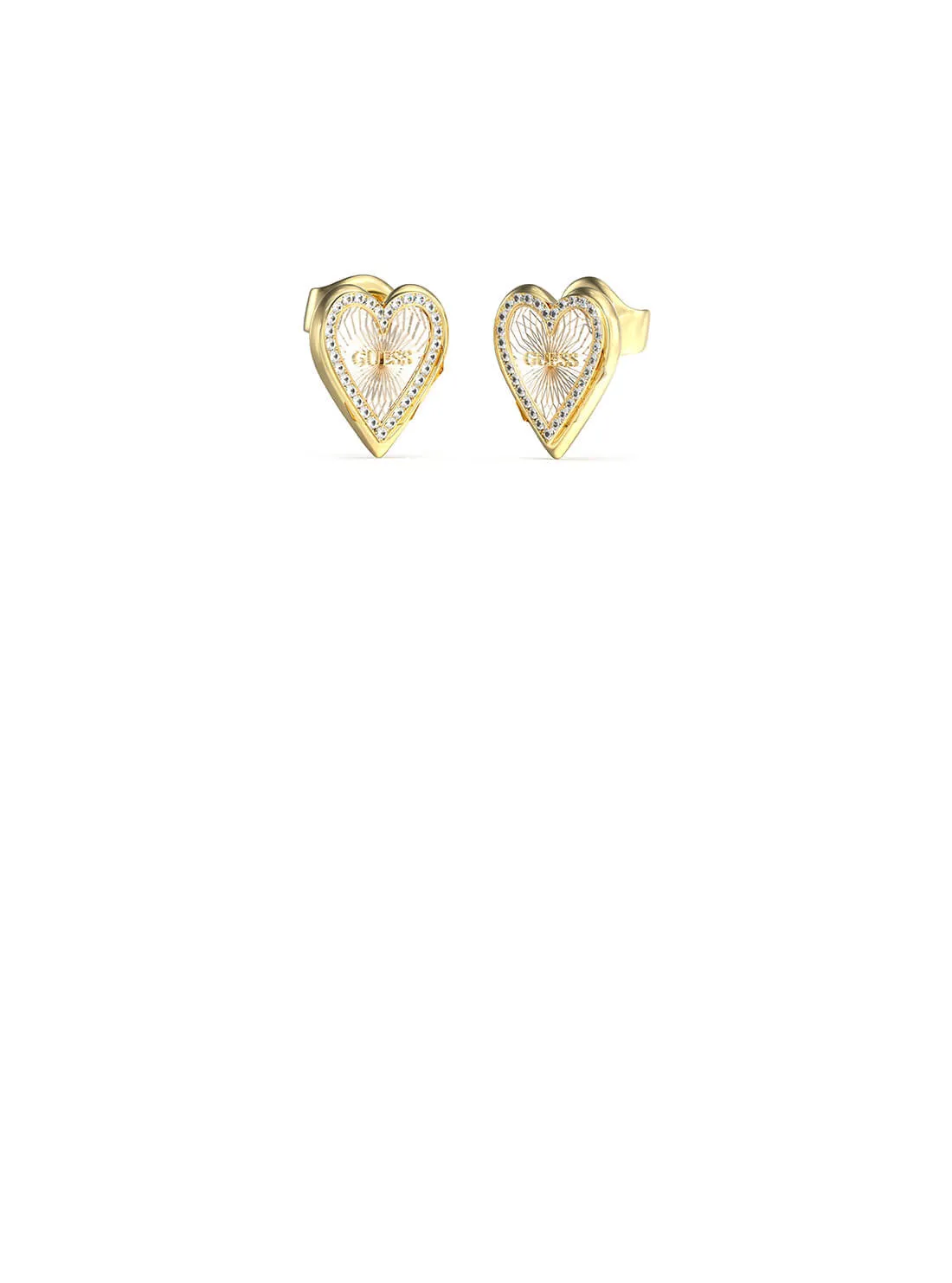 Gold Love Me Tender White Heart Earrings Guess
