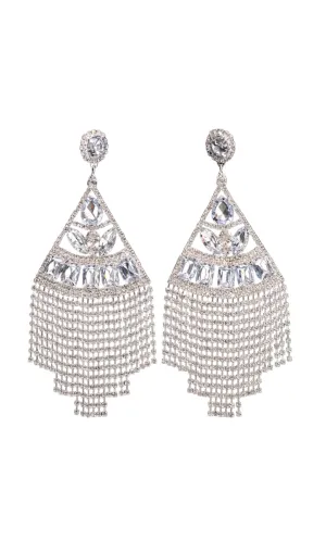 GOLD STATEMENT CRYSTAL DROP TASSEL EARRINGS Gloria Lanvin
