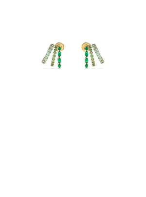 Gold Triple Mini Hoop Green Stud Earrings Guess