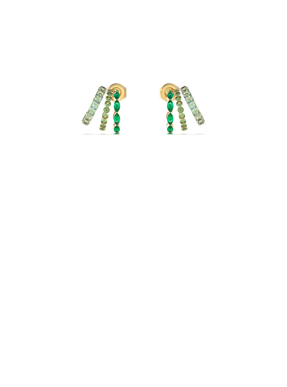 Gold Triple Mini Hoop Green Stud Earrings Guess