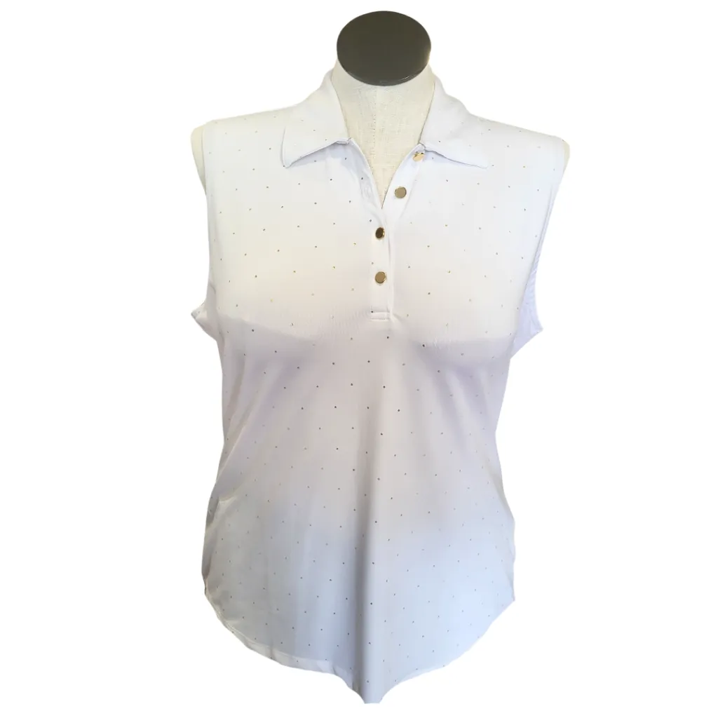 Greg Norman White Women's Sleeveless Golf Top w/Gold Dots Size XL MSP$75