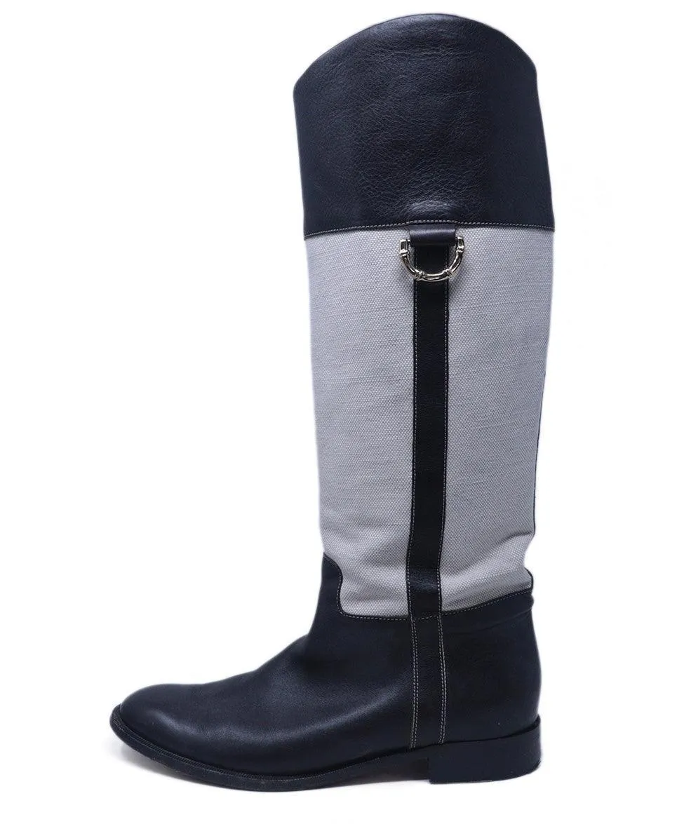 Gucci Cream Canvas & Brown Leather Boots sz 9