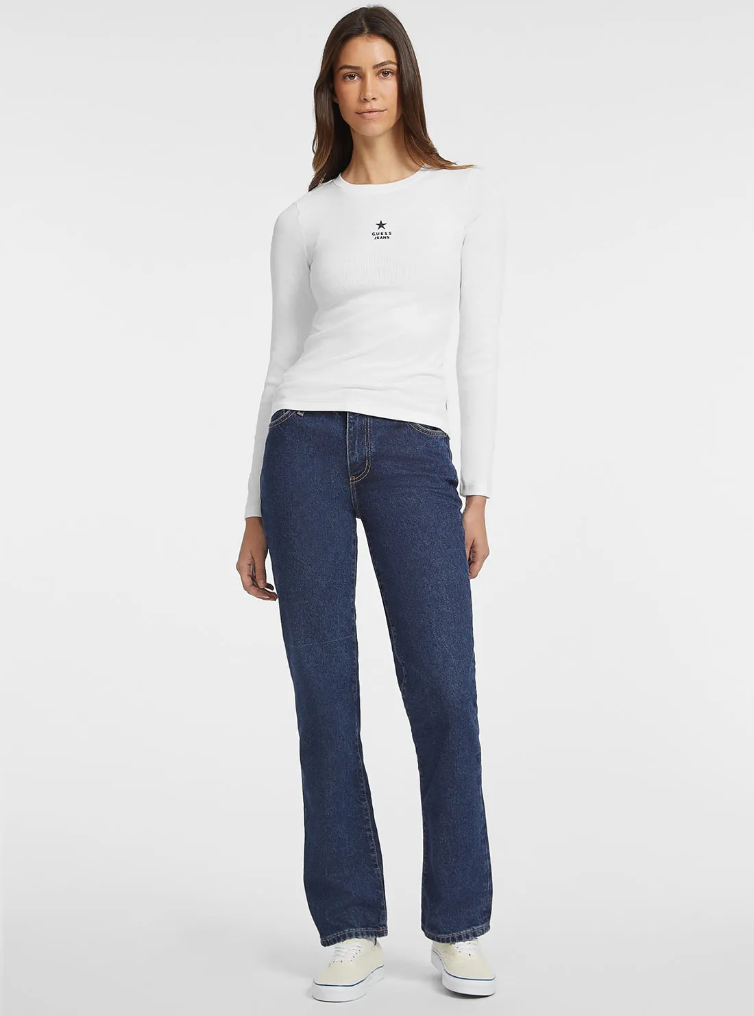 Guess Jeans White Long Sleeve Star T-Shirt Guess