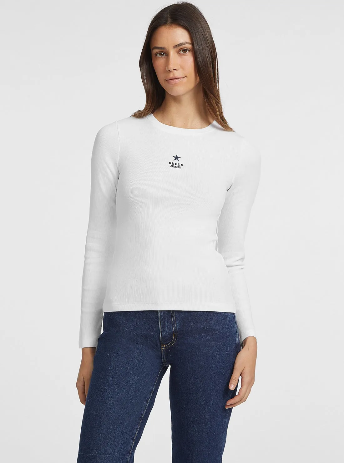 Guess Jeans White Long Sleeve Star T-Shirt Guess