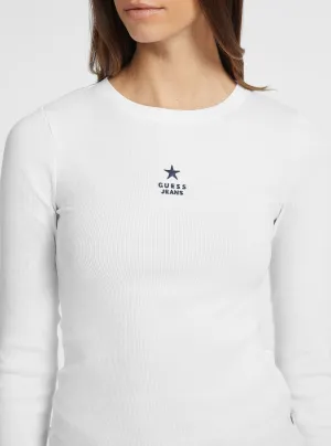 Guess Jeans White Long Sleeve Star T-Shirt Guess