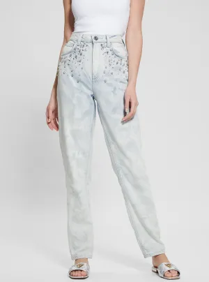 High-Rise Mom Jeans in Light Wash Guess