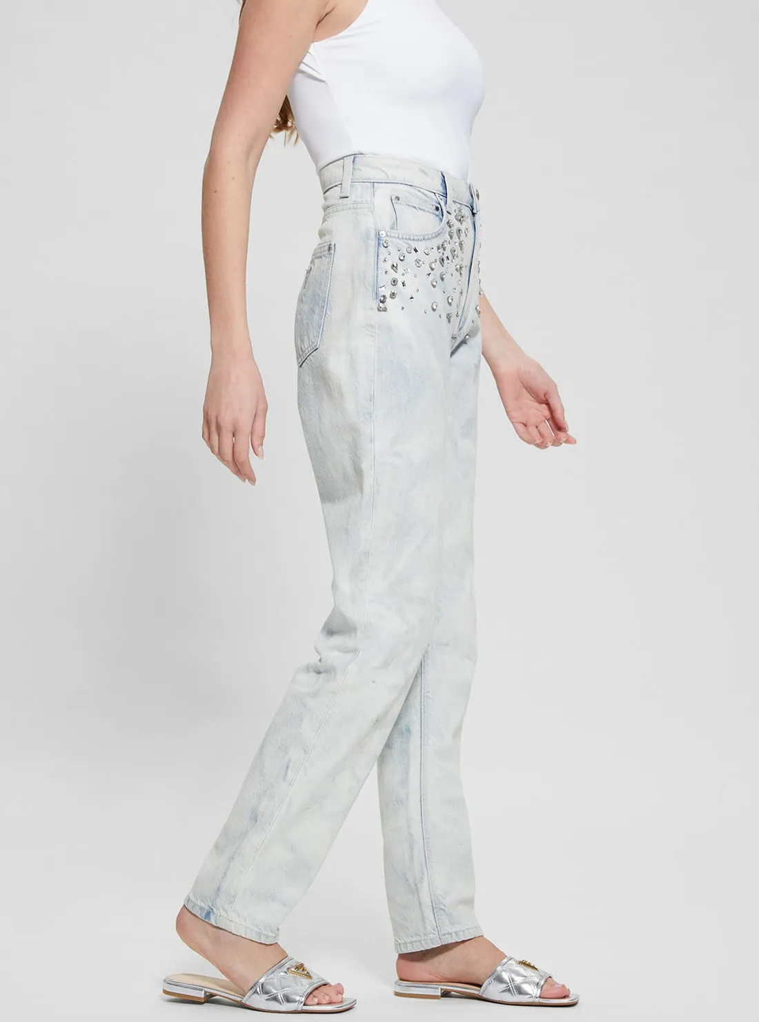 High-Rise Mom Jeans in Light Wash Guess