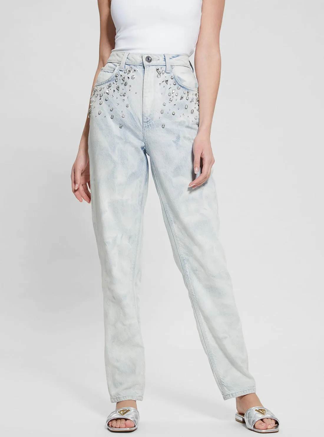 High-Rise Mom Jeans in Light Wash Guess