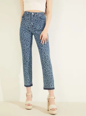 High-Rise Slim Fit Girly Denim Jeans In Leo Jade Wash Guess