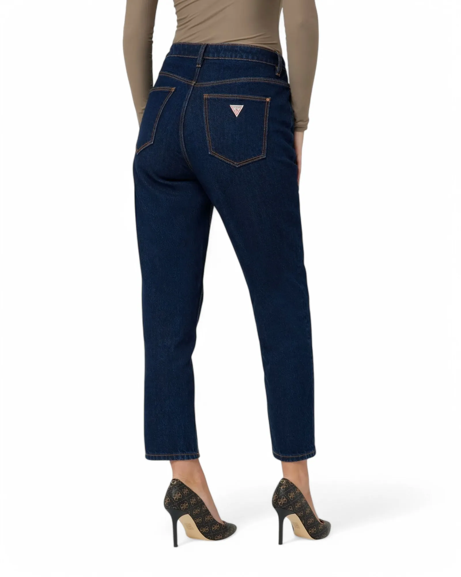 High-Rise Straight Leg Mom Denim Jeans In Authentic Dark Wash Guess