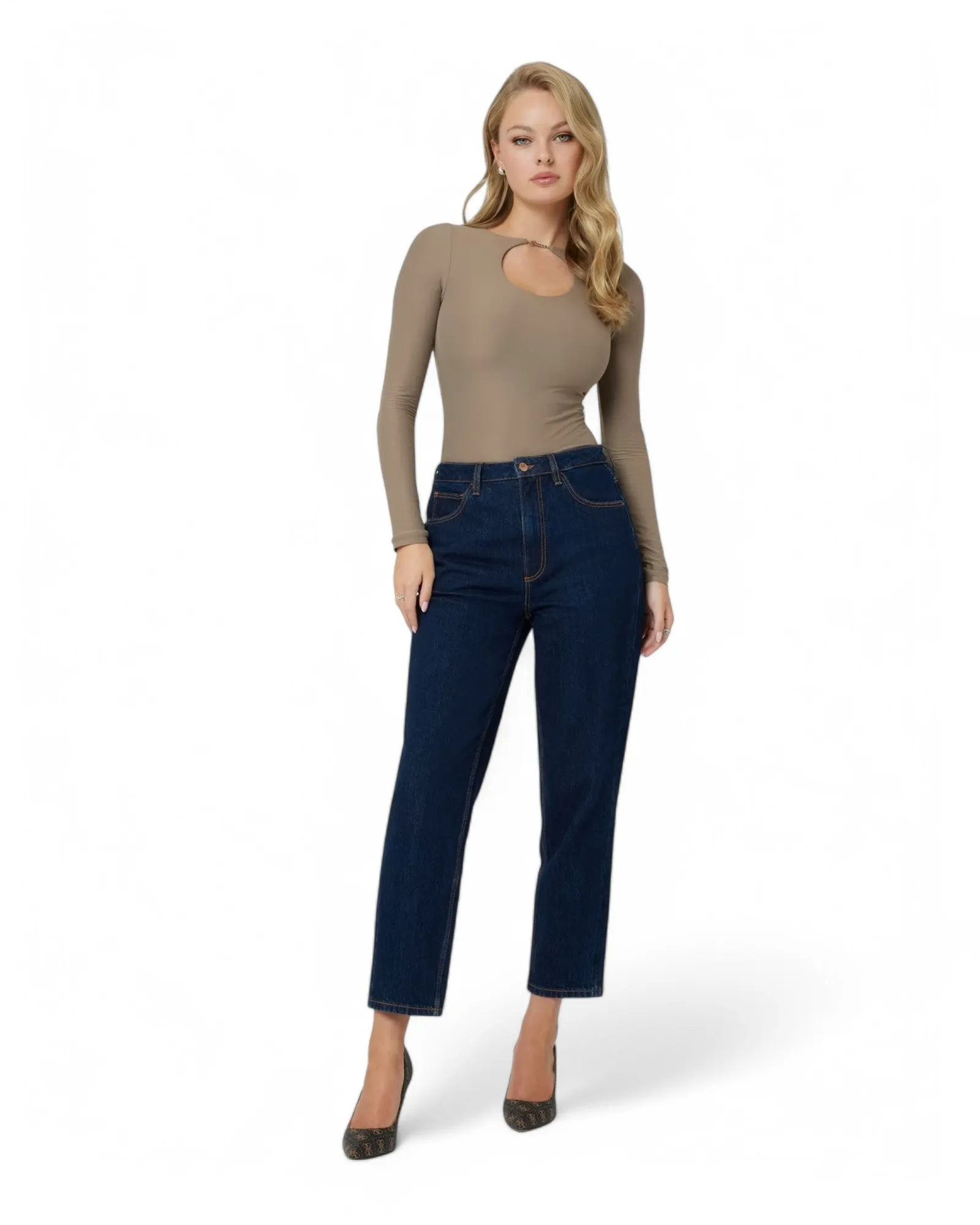 High-Rise Straight Leg Mom Denim Jeans In Authentic Dark Wash Guess