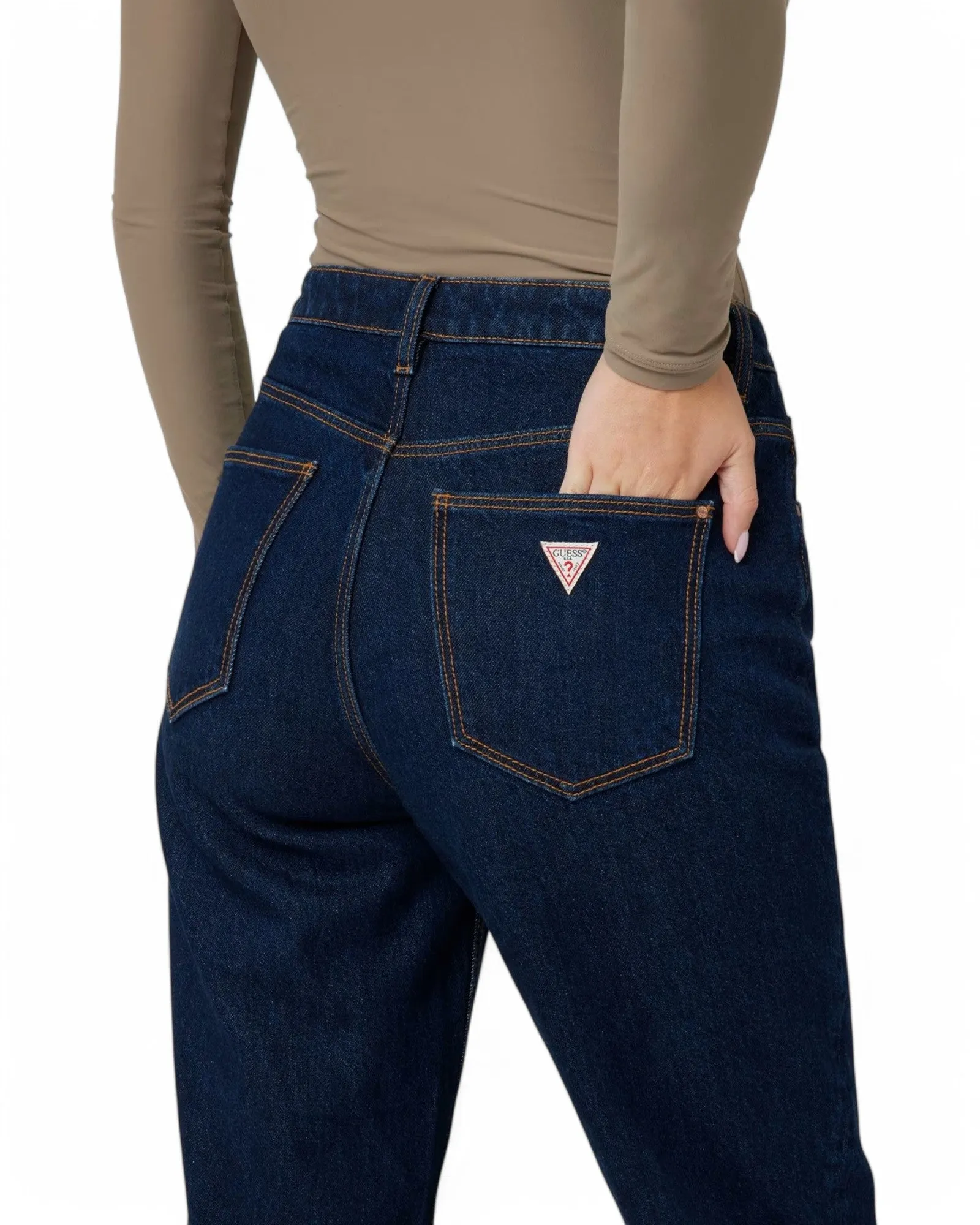 High-Rise Straight Leg Mom Denim Jeans In Authentic Dark Wash Guess
