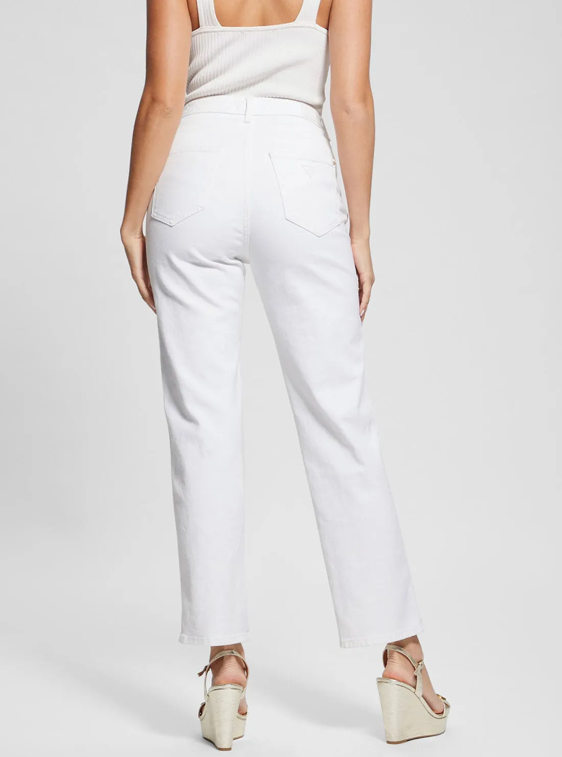High-Rise Straight Leg Relaxed Jeans in White Wash Guess