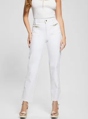 High-Rise Straight Leg Relaxed Jeans in White Wash Guess