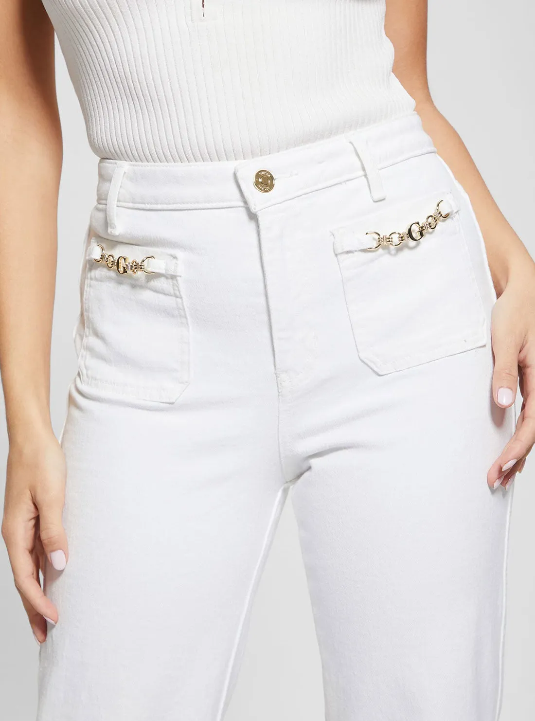High-Rise Straight Leg Relaxed Jeans in White Wash Guess