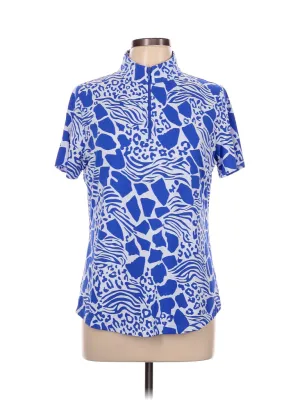 Ibkul Royal Blue Animal Print Collage 1/4 Zip Mock Polo Size S