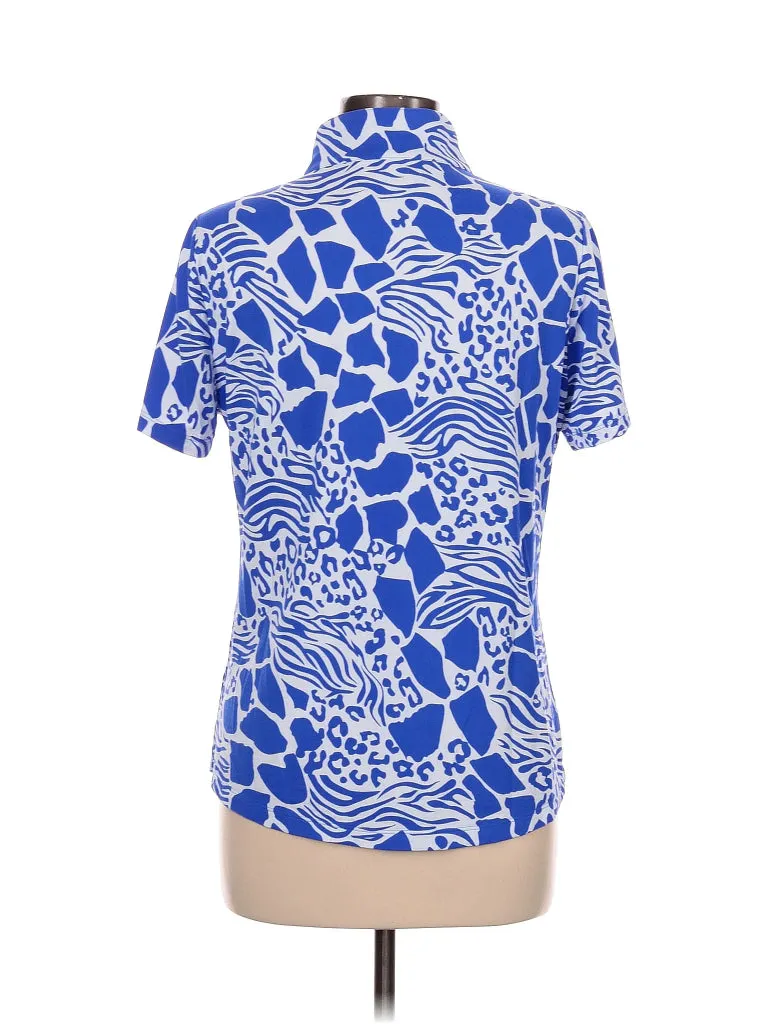 Ibkul Royal Blue Animal Print Collage 1/4 Zip Mock Polo Size S