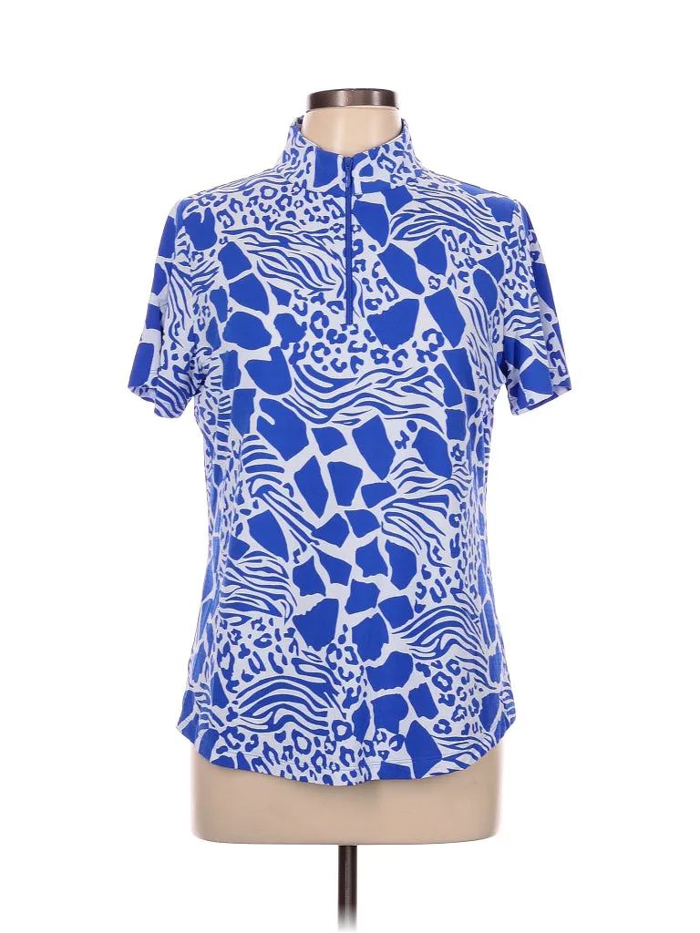 Ibkul Royal Blue Animal Print Collage 1/4 Zip Mock Polo Size S