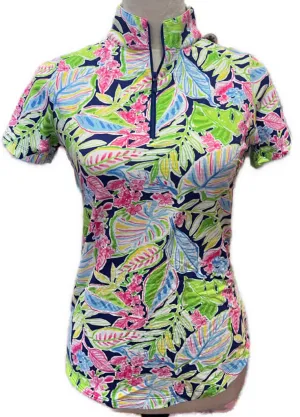 Ibkul Short Sleeve Zip Mock Golf Top - Navy Floral Size XS MSP$92
