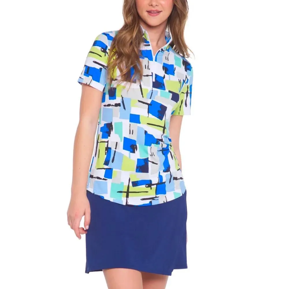 Ibkul Short Sleeve Zip Mock - Mondrian Print Size S MSP$92