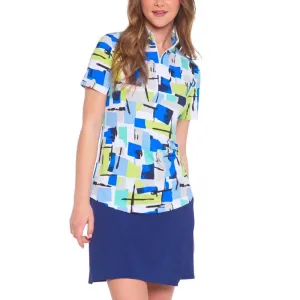 Ibkul Short Sleeve Zip Mock - Mondrian Print Size S MSP$92