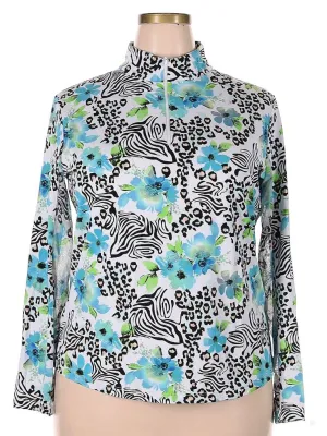 Ibkul Women's Animal Print & Floral Long Sleeve Zip Mock Sun Shirt Size XXL MSP$100