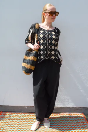 ICHI Linno Black Barrel Leg Trousers